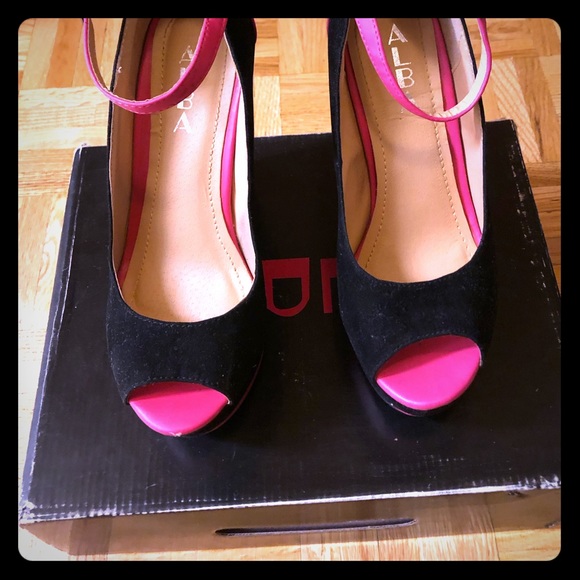 Suede black, blue and pink Alba high wedges - Picture 2 of 3